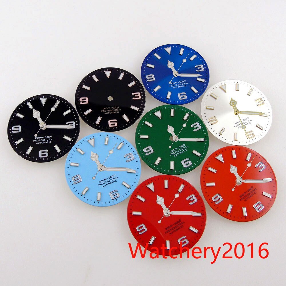 29mm Bliger Red Watch Dial Hand Blue Luminous Rose Gold Edge Fit NH35 MIYOTA8215