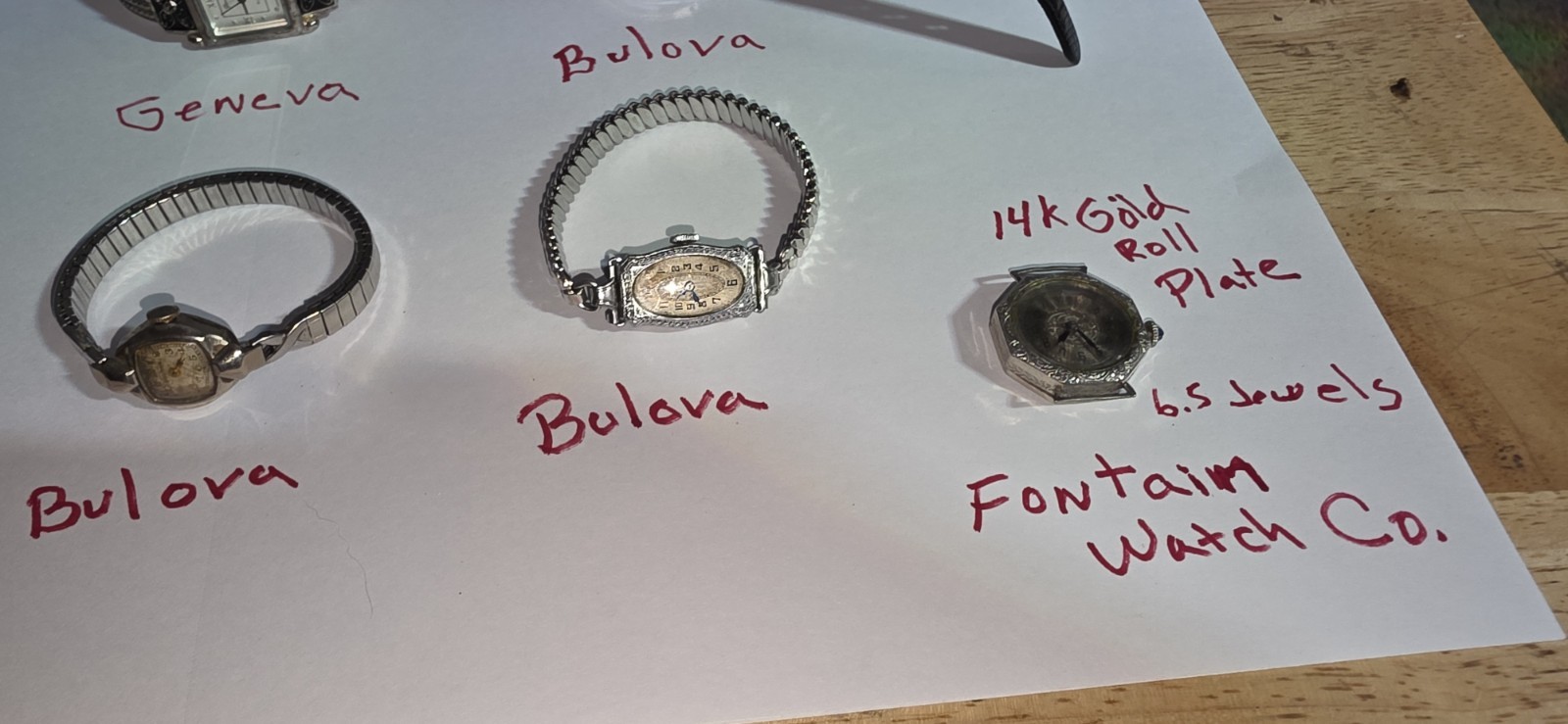 Fontain Wristwatch 14k Gold Rolled Plate Parts & 3 Bulova & 1 Geneva All Parts