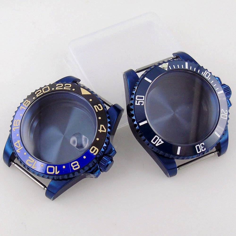 20ATM Blue Coated Men Watch Case 40mm Sapphire Glass 120 Click Fit NH35A ETA2824