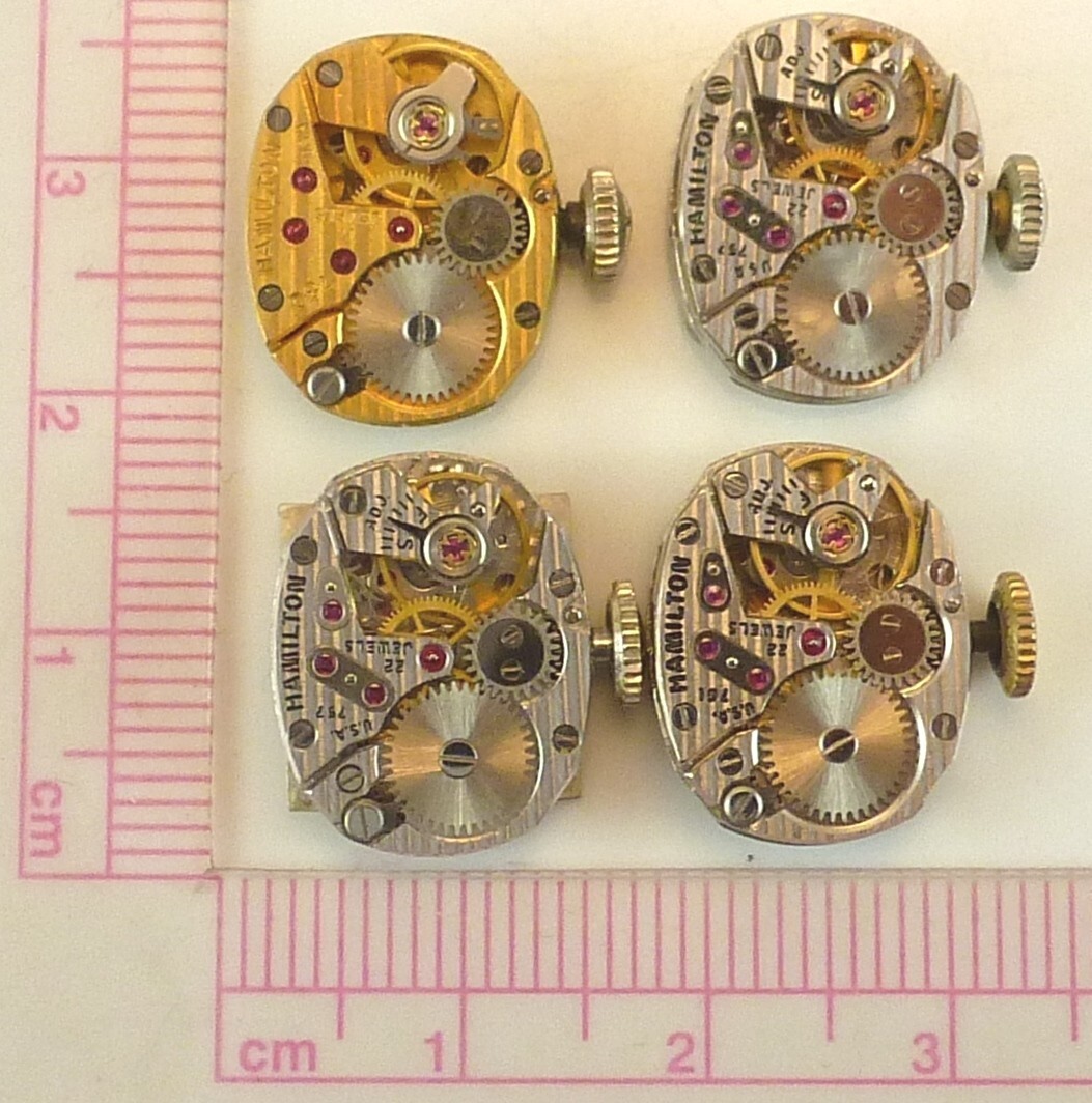 Lot of 4 Hamilton Lady’s Wristwatch Movements, 757, 757, 761, 780 – All Running