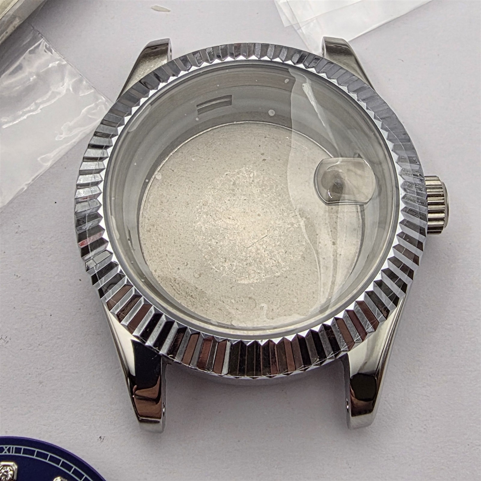 NEW AF SEIKO LEX DATE JUST BLUE SS KIT CASE BEZEL GLASS STRAP DIAL CROWN