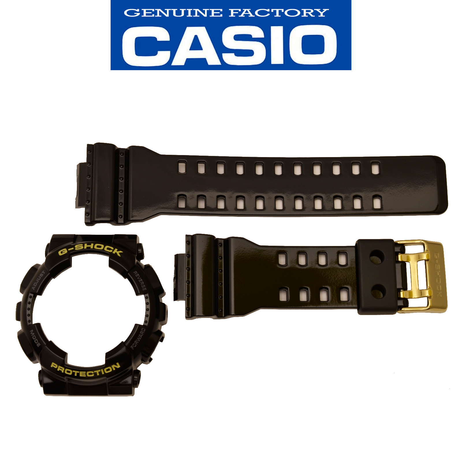 Genuine Casio G-Shock GD-100GB Rubber Glossy Watch Band Black Bezel Set