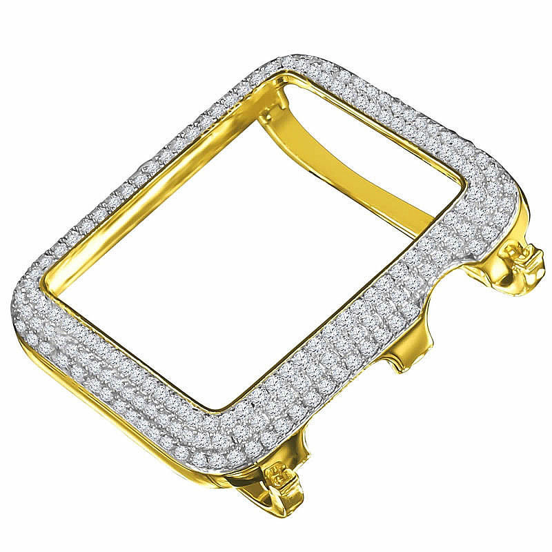 Sterling Silver Apple Watch Bezel Yellow Gold Finish Series # 2 & # 3 Cover Case