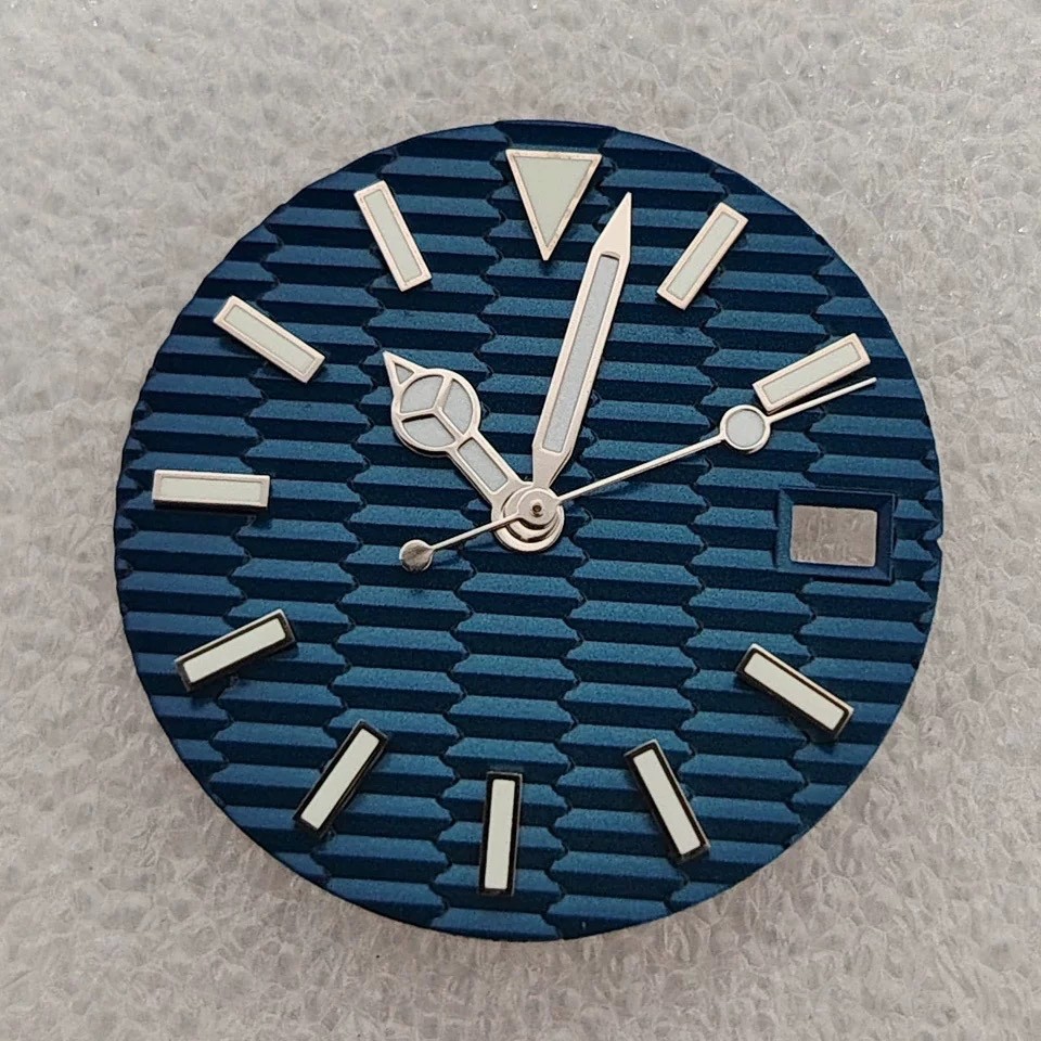 New 28.5MM Sectional Waves Luminous Metallic Watch Dial Date + Hands Set NH35