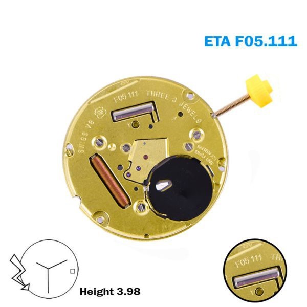 ETA F05.111 Swiss Movement Quartz-White Date Disk at 3-3 Hands-Height 1 (3.98mm)