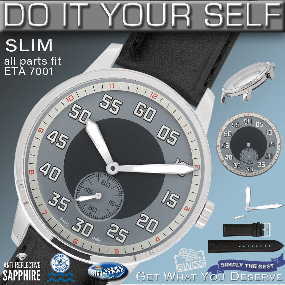 DO IT YOURSELF KIT : SLIM CASE 41MM, SPORT SILVER, HANDS, BR, fit ETA 7001