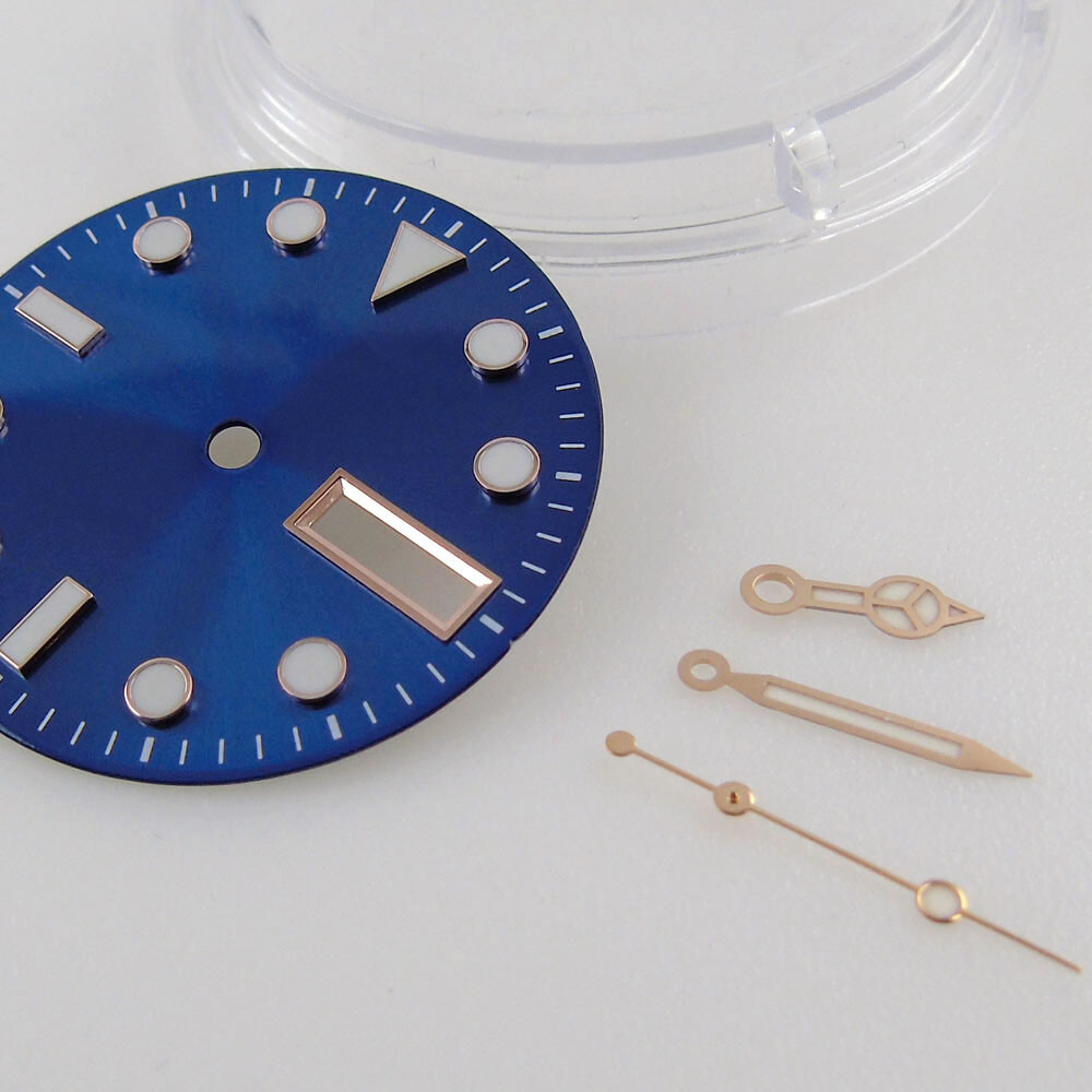 29mm Watch Dial Face For NH36A Movement Green Luminous Hands Date Week Window