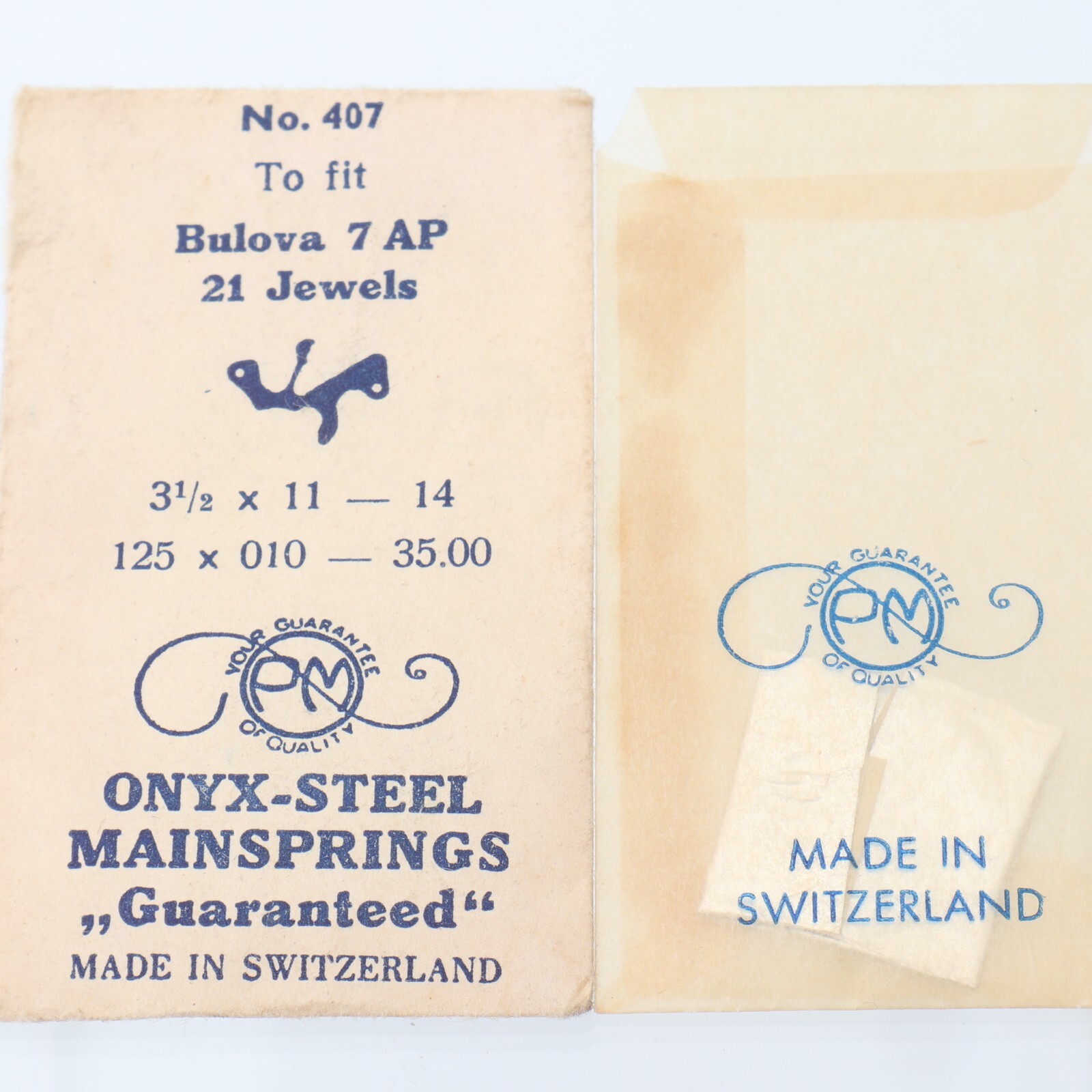 PM Mainspring For Bulova 7AP 21 Jewels Onyx-Steel New Old Stock Watchmakers Part
