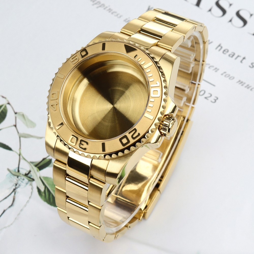 Sapphire 40mm Luxury SUB Golden Watch Case Date+Band For Seiko NH35 38 Movement