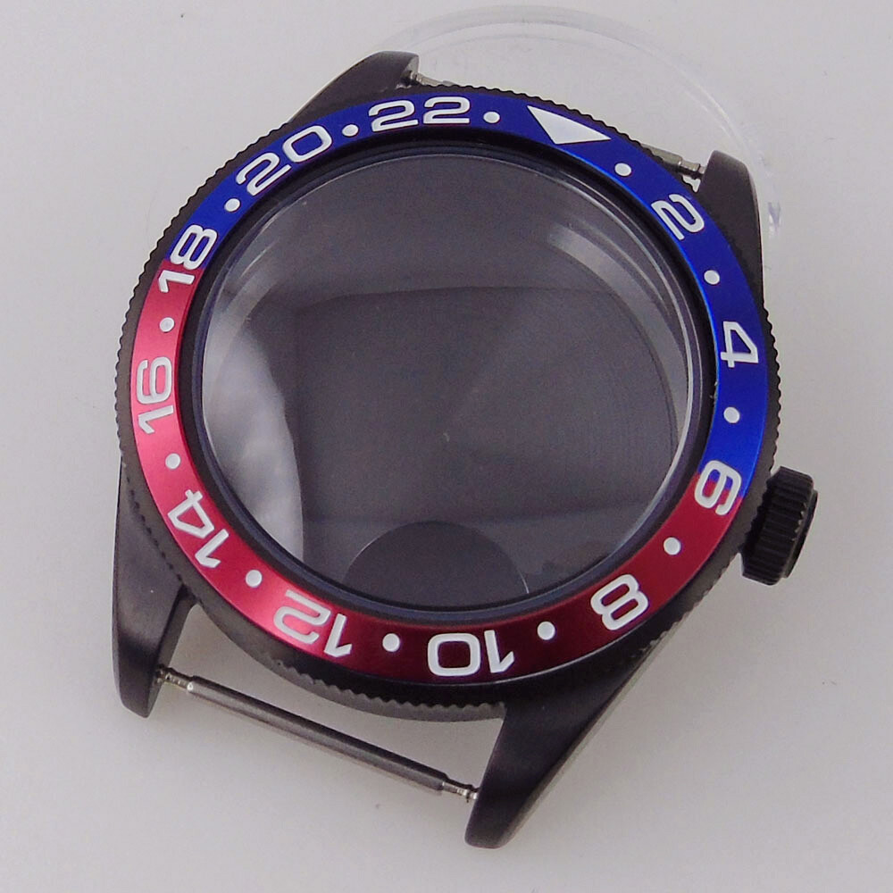 39mm Black PVD Sterile Men Watch Case Domed Sapphire Glass Fit Auto NH35A PT5000
