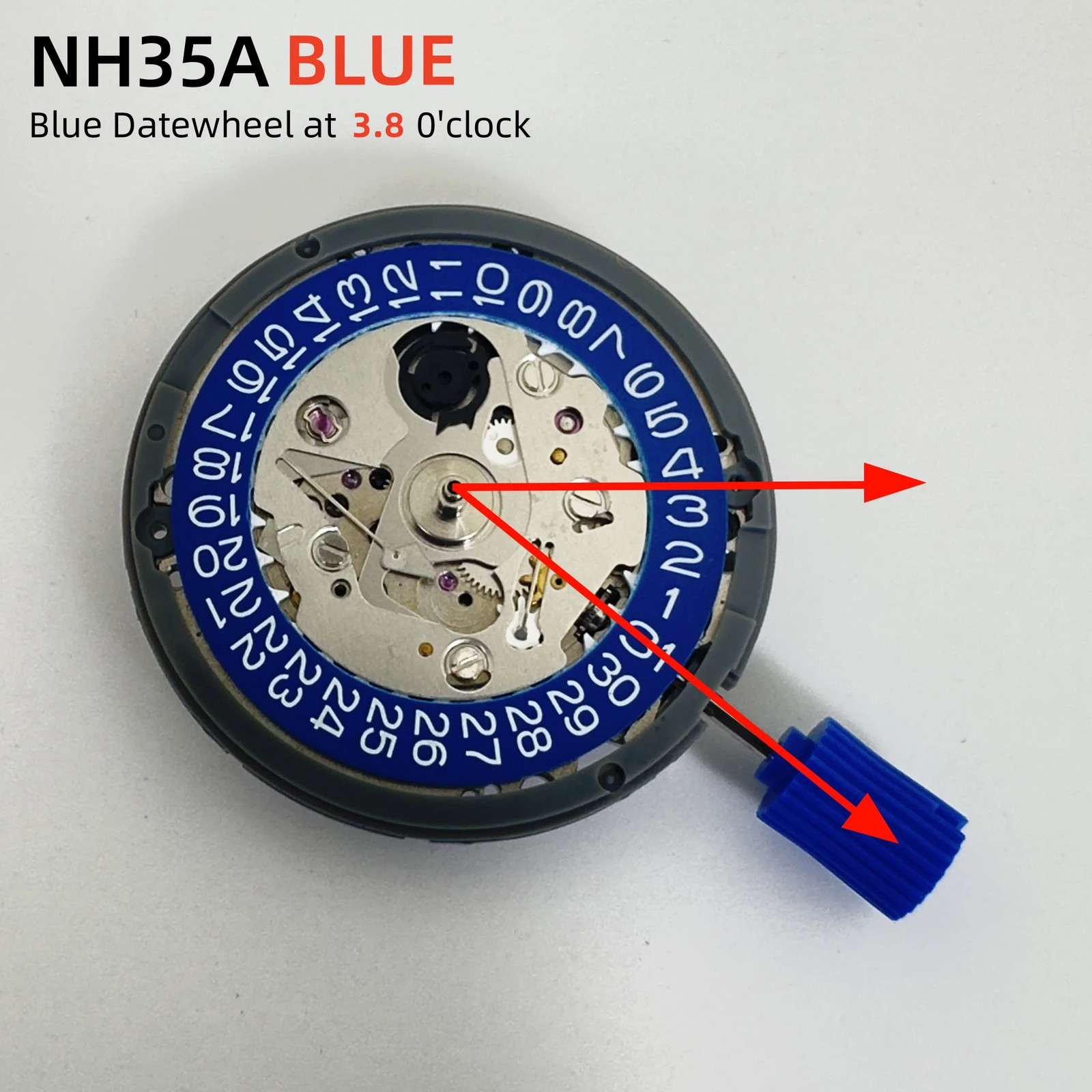 Genuine NH35 Mechanical Movement Modified Red Datewheel 3.0/3.8 Crown Modilver