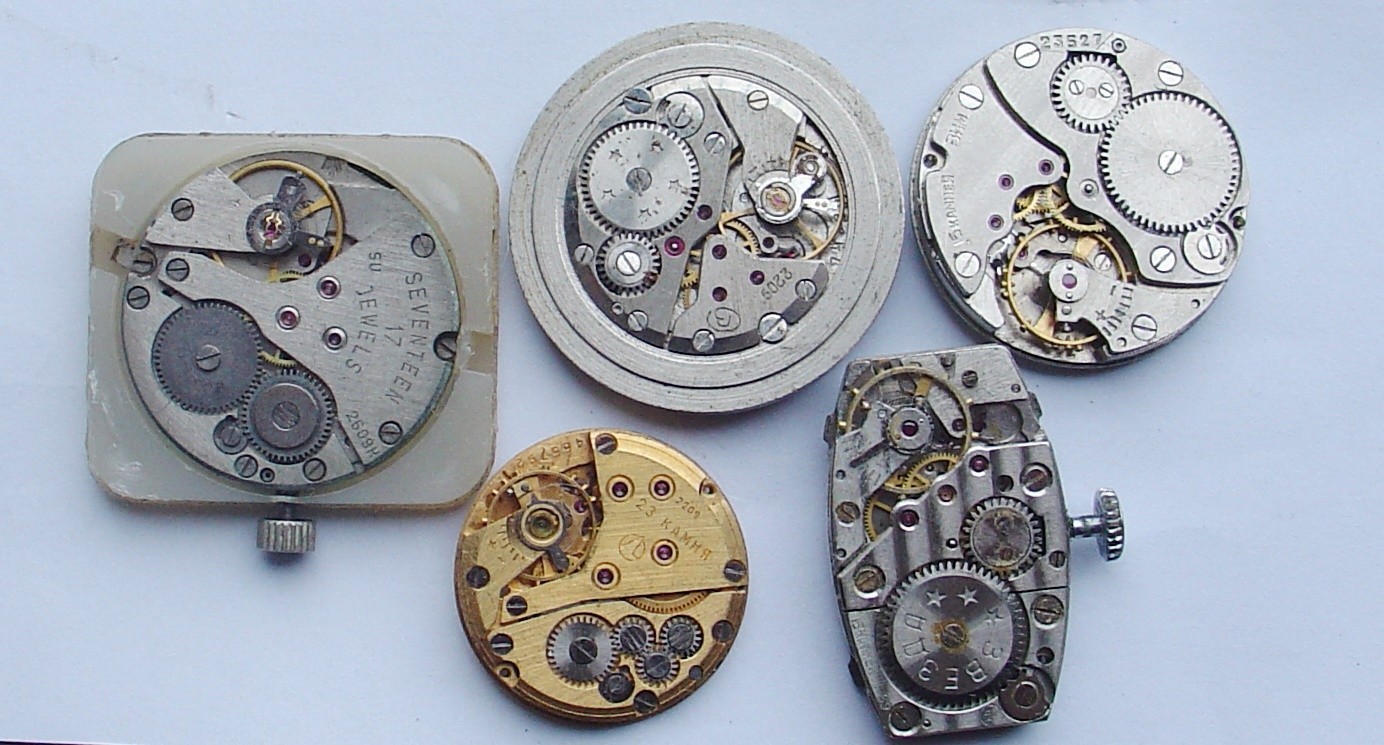 MOVEMENTS (5pS) OF SOVIET RUSSIAN POBEDA (ZIM) WATCHS for parts