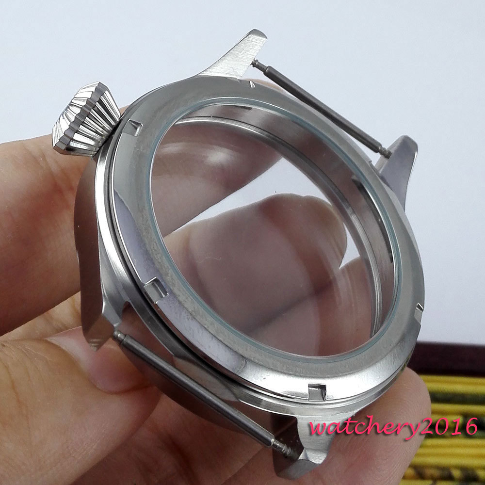 Brushed 43mm sterile steel Watch CASE sapphire glass fit 6498 6497 movement