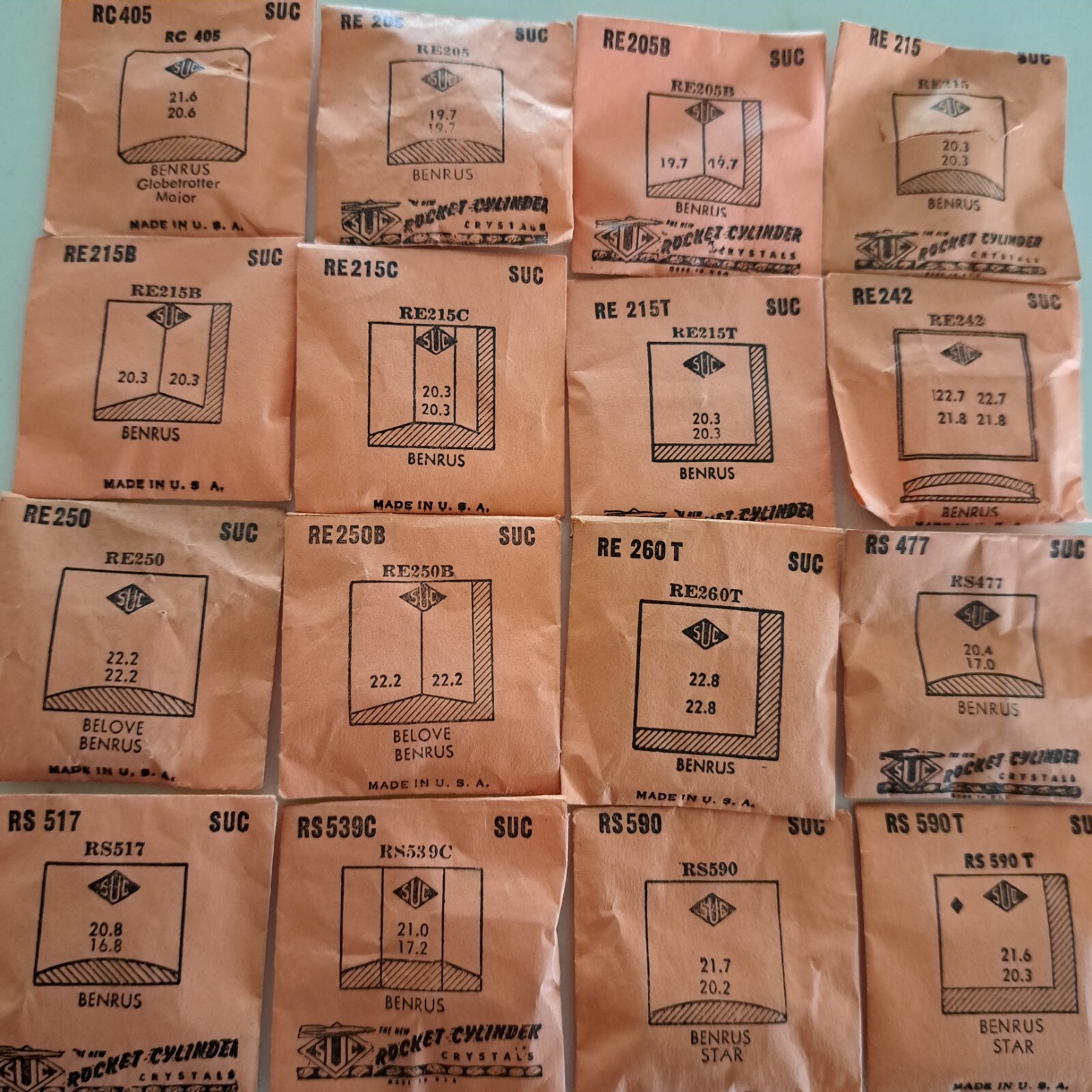 BENRUS WATCH CRYSTALS NOS – SUC BRAND many varieties (RA to RY)