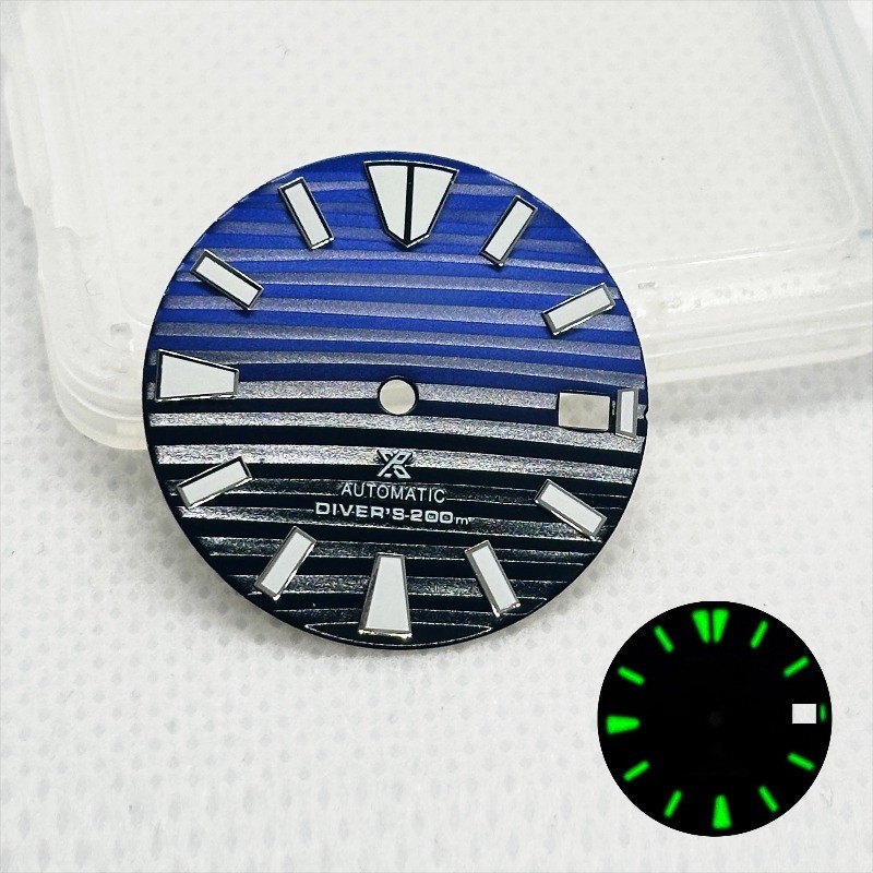 S-LOGO NH35 Dial 28.5mm Samurai-Style Studs Green Luminous for NH35 Movement