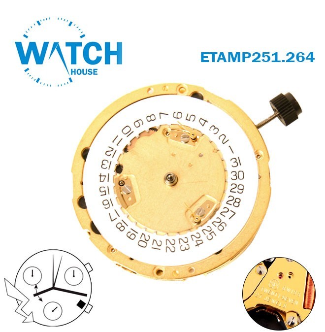 ETA 251.264 Swiss Movement- Chronograph– White Disk At 4-3 Hands-Height:7.38mm