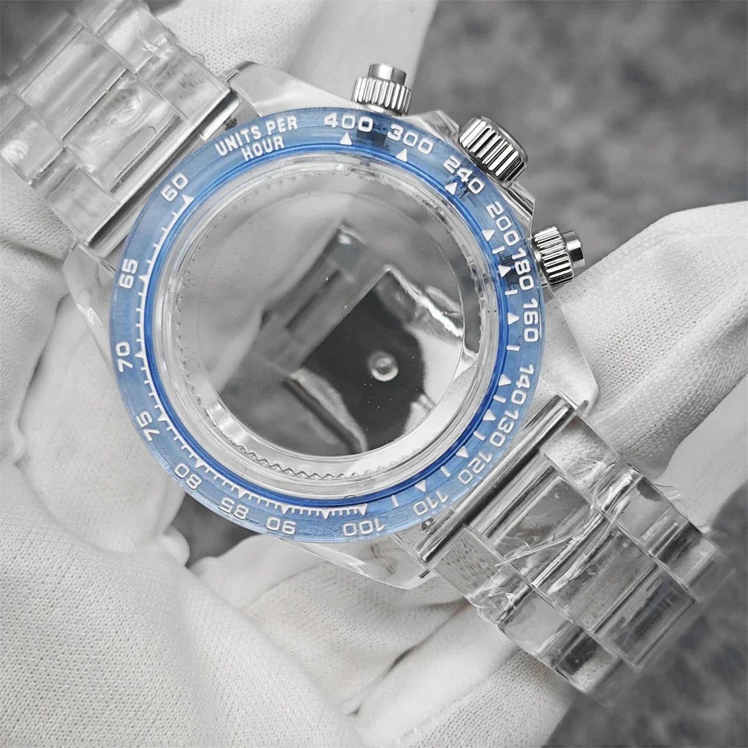 39mm Transparent Acrylic Watch Case 20mm Watch Bands Set 29.5mm Dial for VK63
