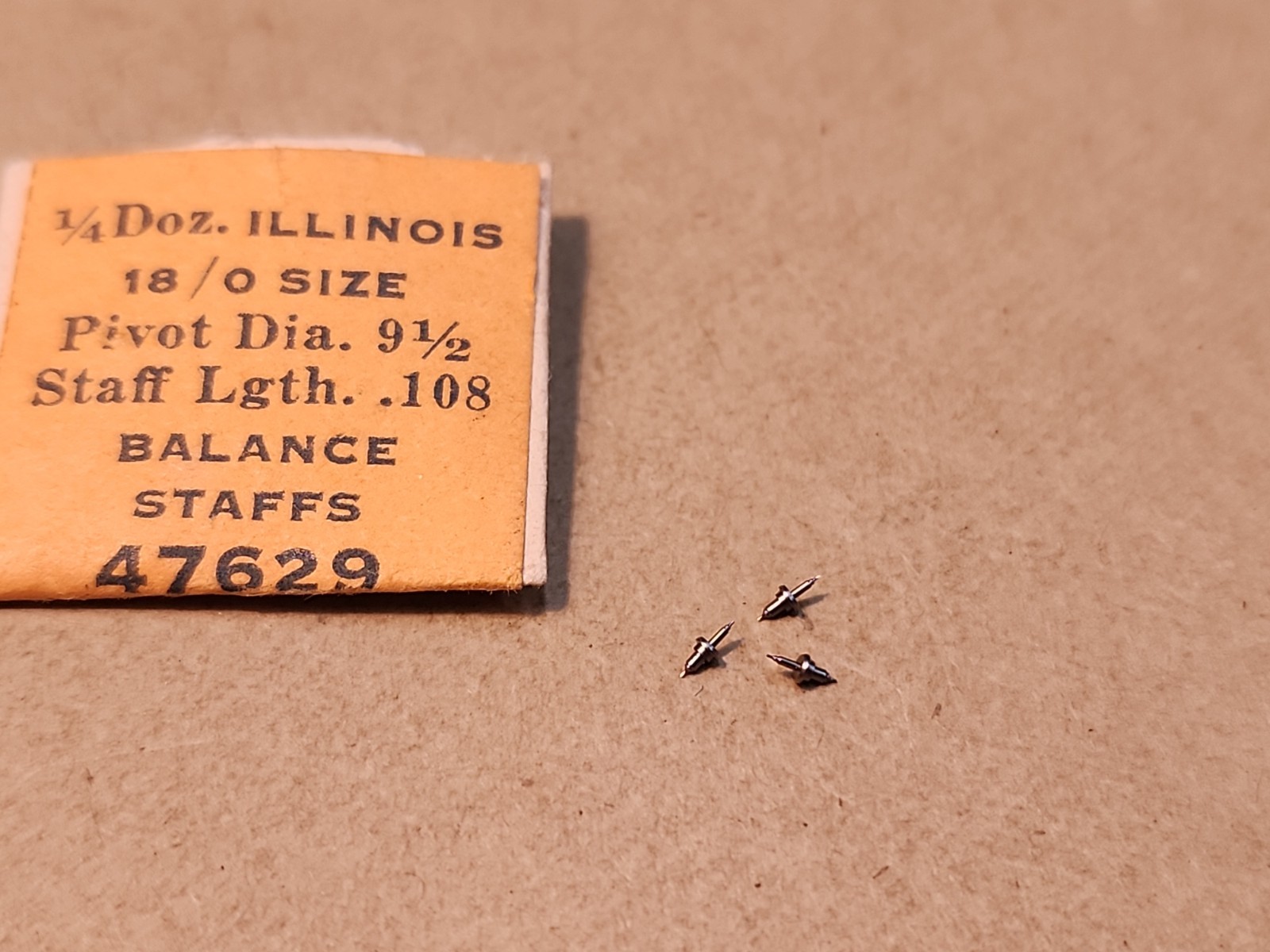 Lot Of 3 NOS Illinois 18/0 47629 Pivot 9-1/2 Balance Staffs Parts Spares Repairs