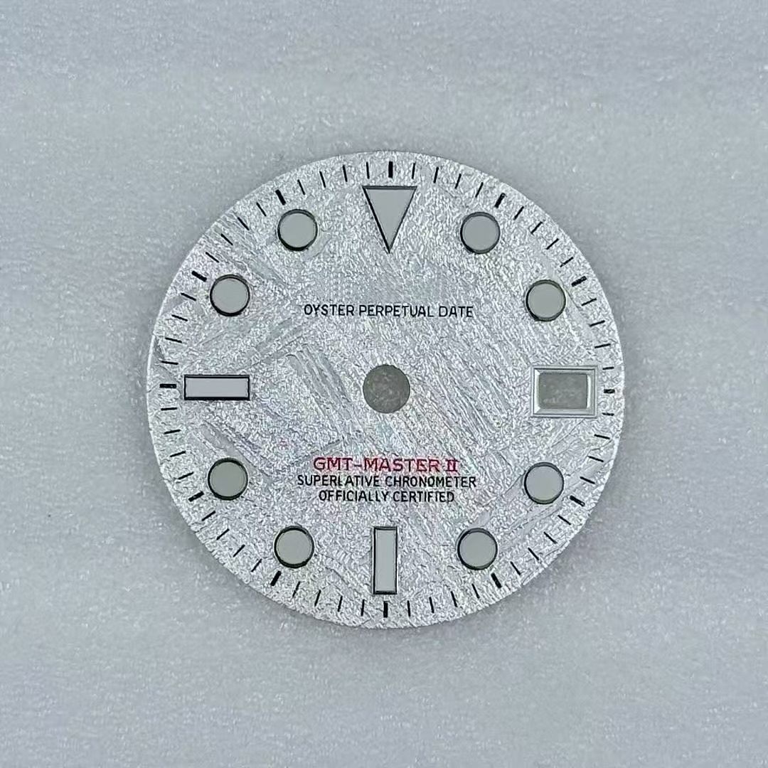 28.5mm GMT Meteorite pattern Watch Dial Green Luminous For NH34 Movement