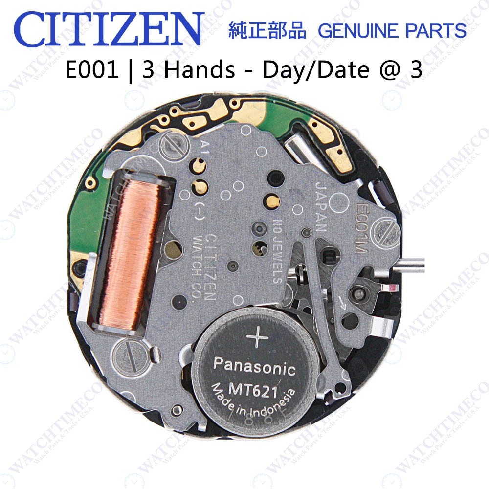 Genuine Citizen E001 Watch Movement Eco-Drive 3 Hands, Date/Day at 3 Solar
