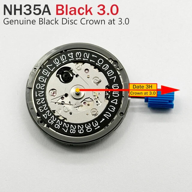 Japan Genuine NH35 Movement Crown at 3.0/3.8 O’clock White/Black Datewheel 24 D