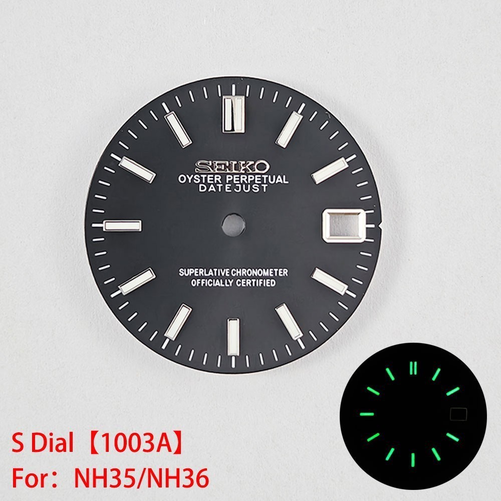28.5mm Sunburst Watch Dial Green Blue Luminous Date Fit Nh35 Nh36 Movement
