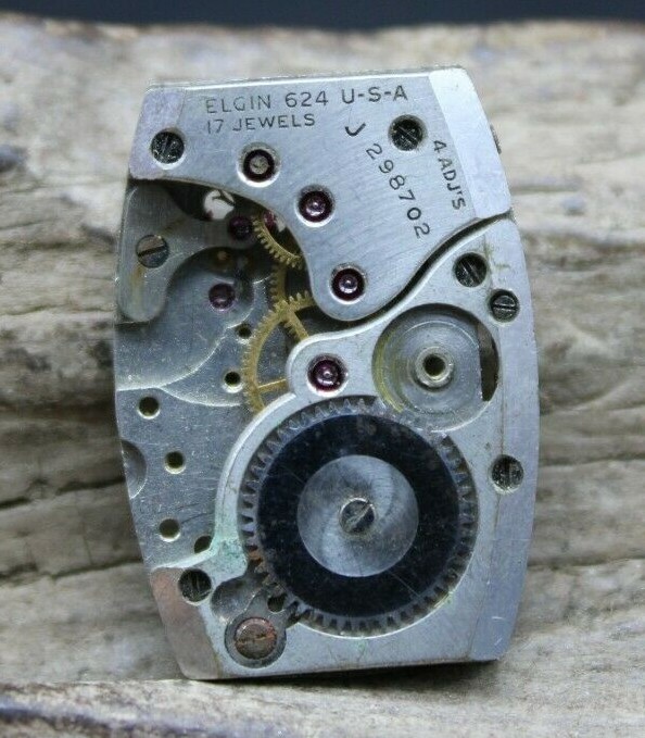 Vintage Elgin De Luxe Manual Wind 17J 624 Wrist Watch Movement J 298702 (R3C2)