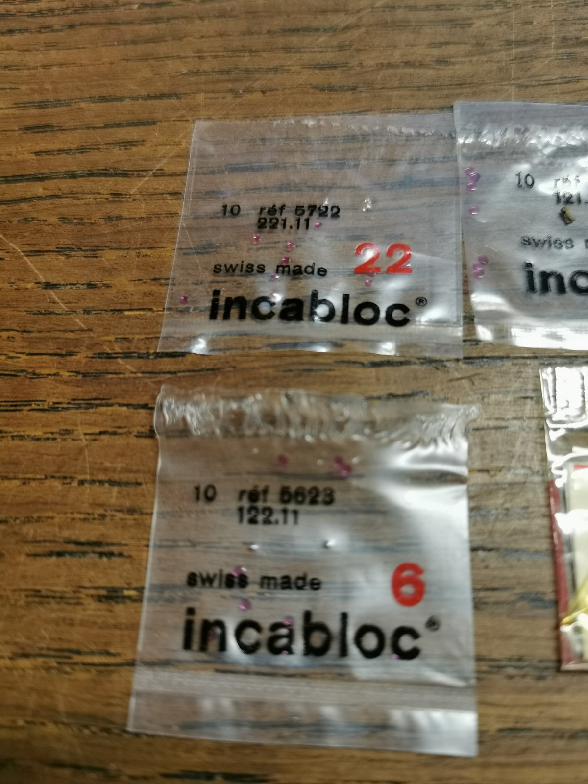 Incabloc / Seitz Watch Jewels, New Old Stock Parts in Packets, Watchmaker #R271