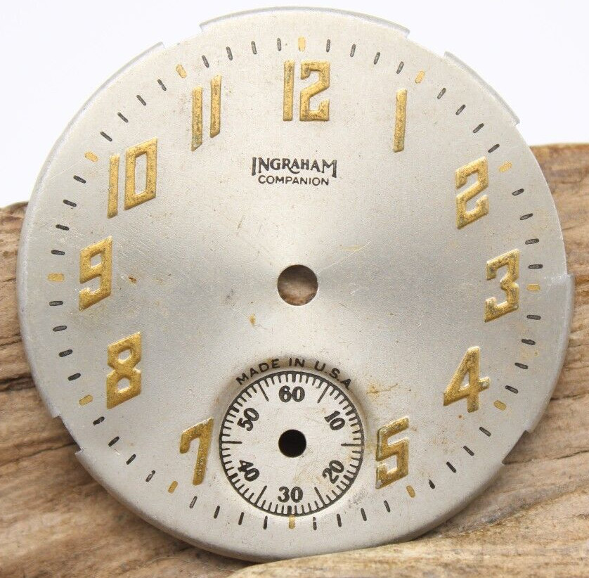INGRAHAM COMPANION METAL POCKET WATCH DIAL ARABIC NUMERAL INDICES 41.5mm (RF)