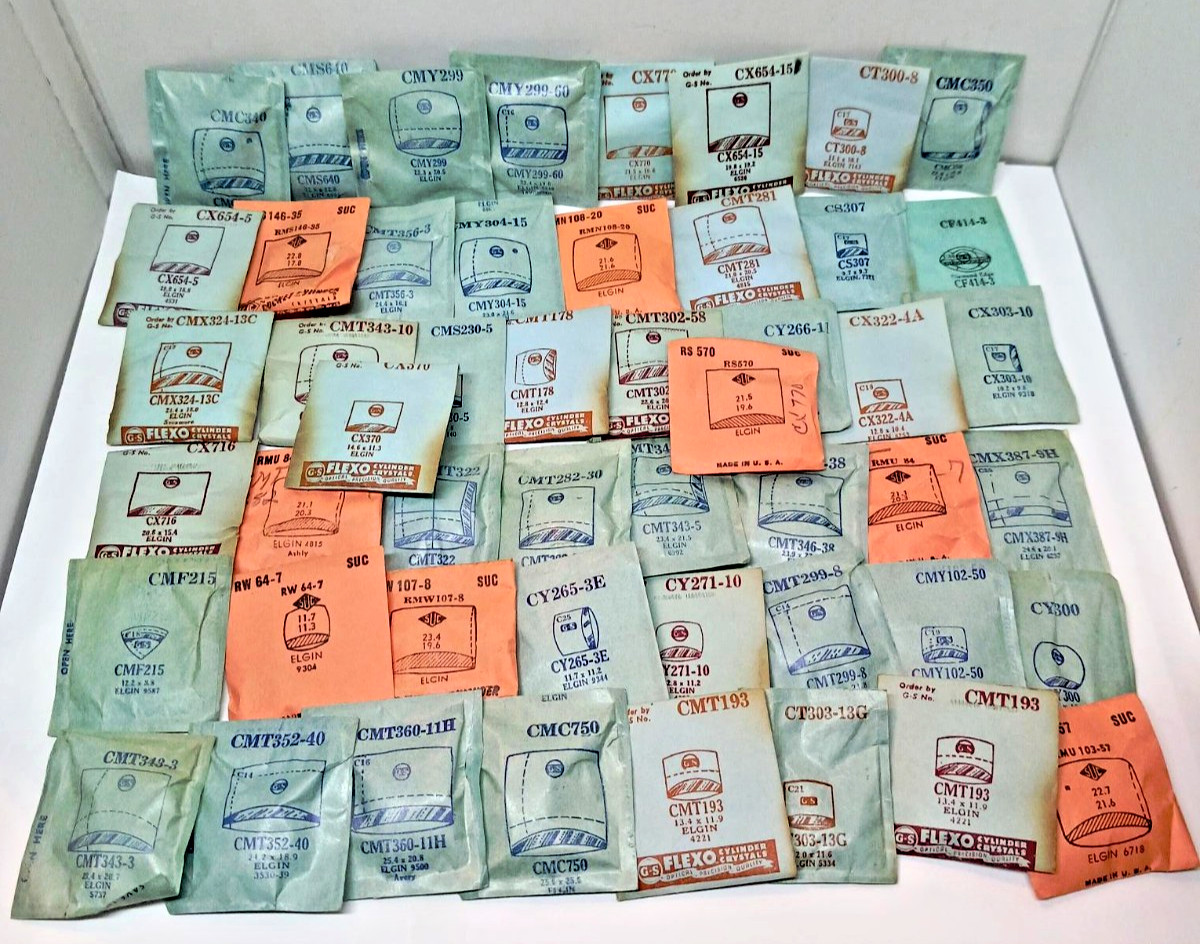 50 Vintage Elgin Watch Crystal Lot – Various Sizes NOS – Junk Drawer lot 1