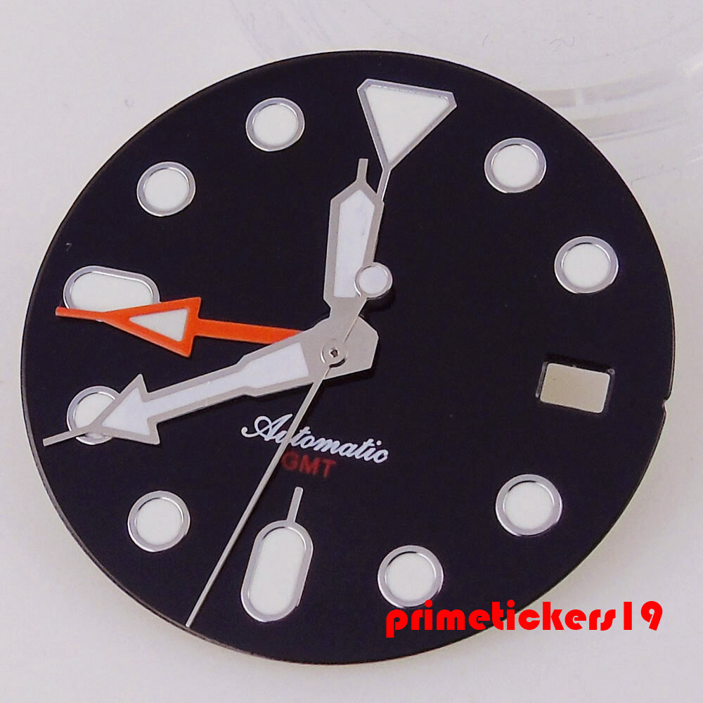 Fit NH34 GMT Movt 29mm Sterile Watch Dial Black Orange Face Date Hands Luminous