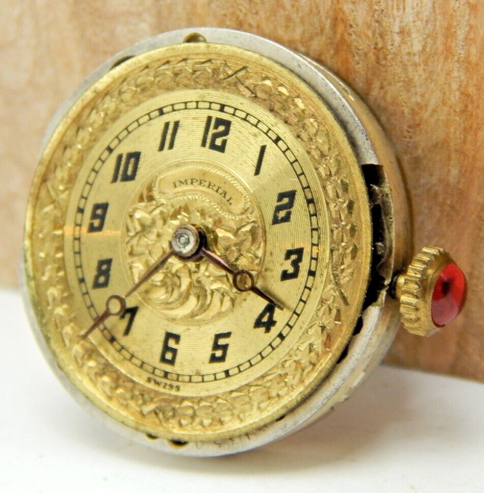 Vintage Imperial 16j 2 adjustment wrist watch movement with clean dial & hands