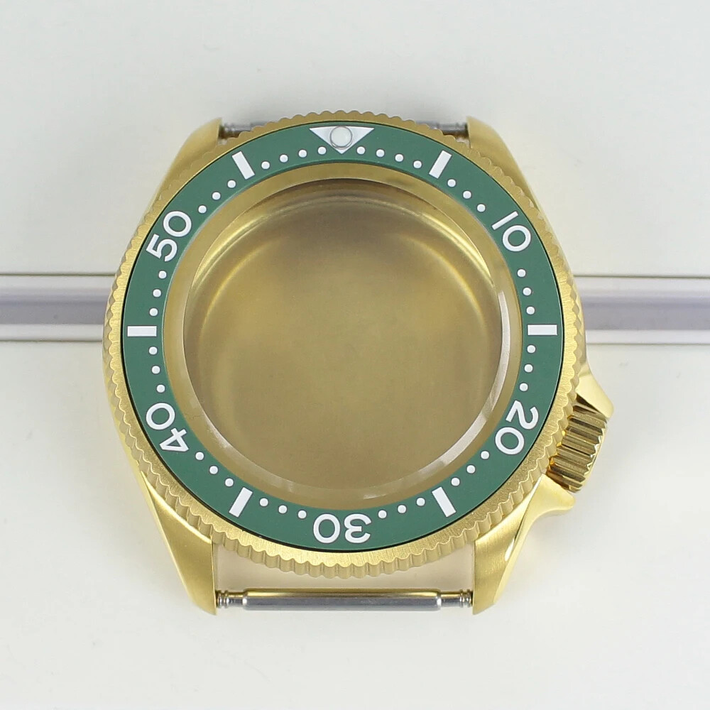38mm Turtle SKX013 Gold Watch Case Part Sapphire Glass For Seiko Nh35/36Movement