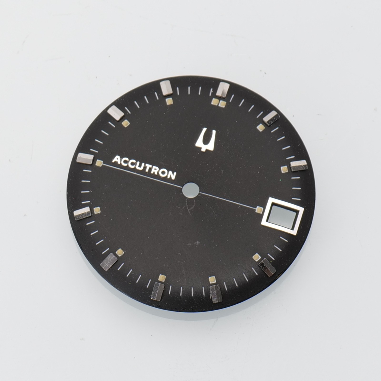 Vintage Bulova Accutron Watch Dial 218 Black Great Condition w/ Date Window