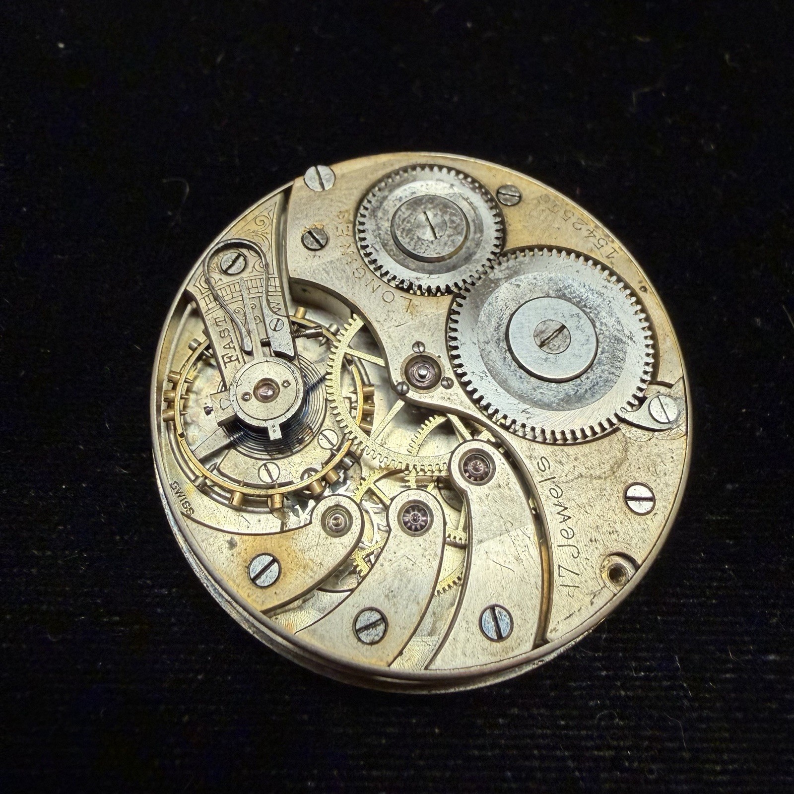 Vintage Longines 17J Pocket Watch Movement & Dial Filigree Parts Or Repair