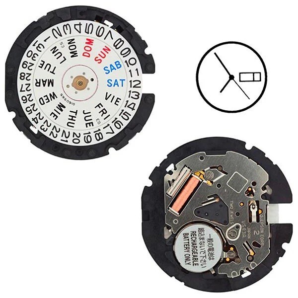 SEIKO V158 REPLACEMENT MOVEMENT S.EPSON VS43 SOLAR WITH DAY/DATE DISK AT 3:00
