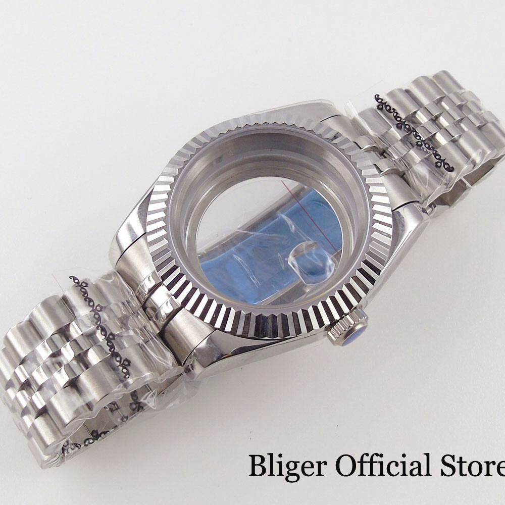BLIGER 36mm 39mm Steel Watch Case fit ETA 2824 PT5000 NH35A NH36A Fluted Bezel