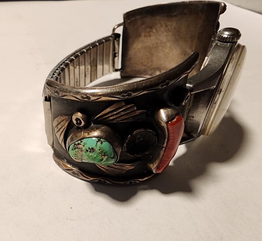 Wittnauer manual-wind wrist watch /handmade Native Zuni Style Band /Free Ship!