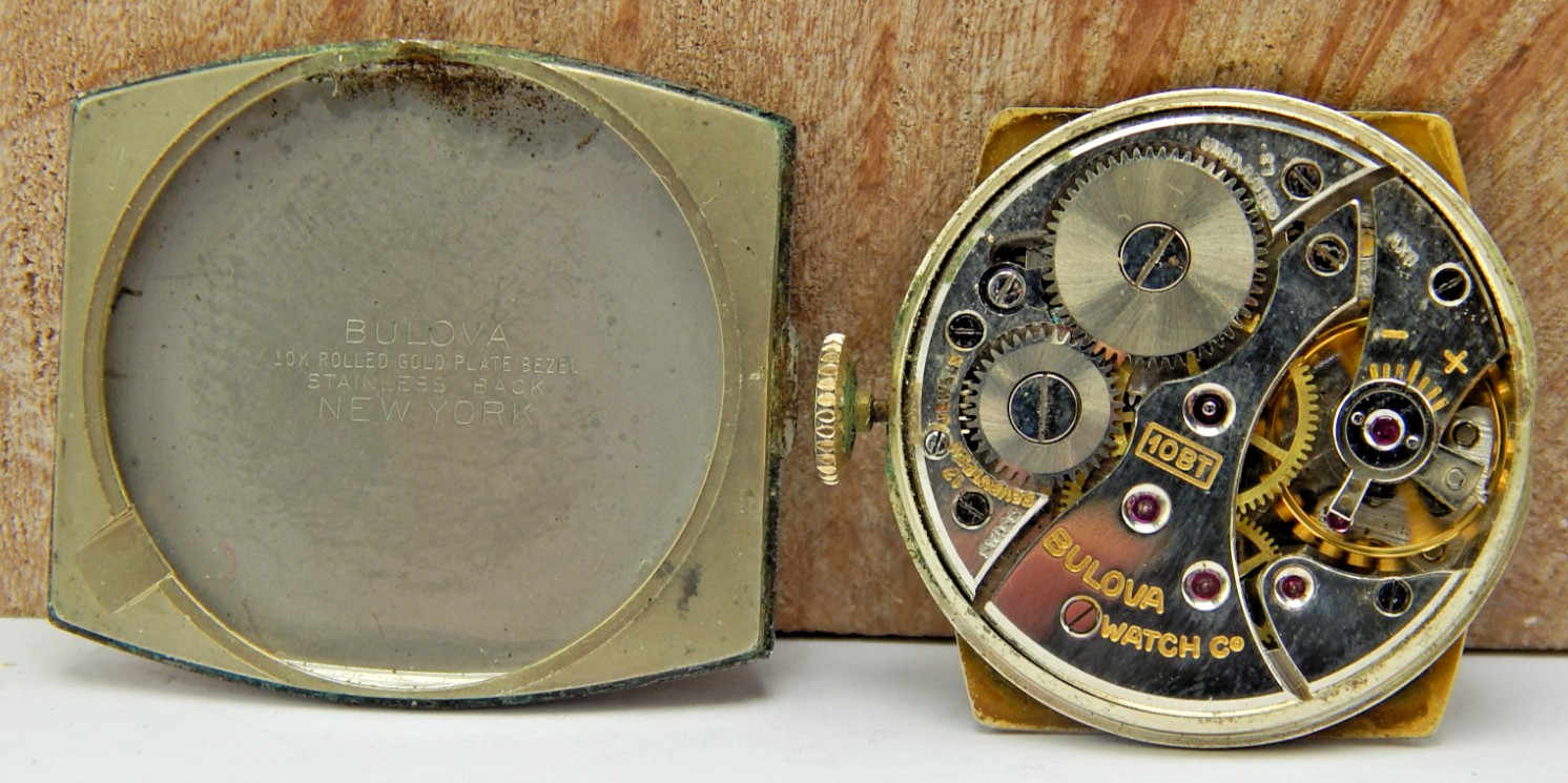 Vintage 1953 Bulova 10BT 17 jewel men’s wrist watch movement with dial and hands