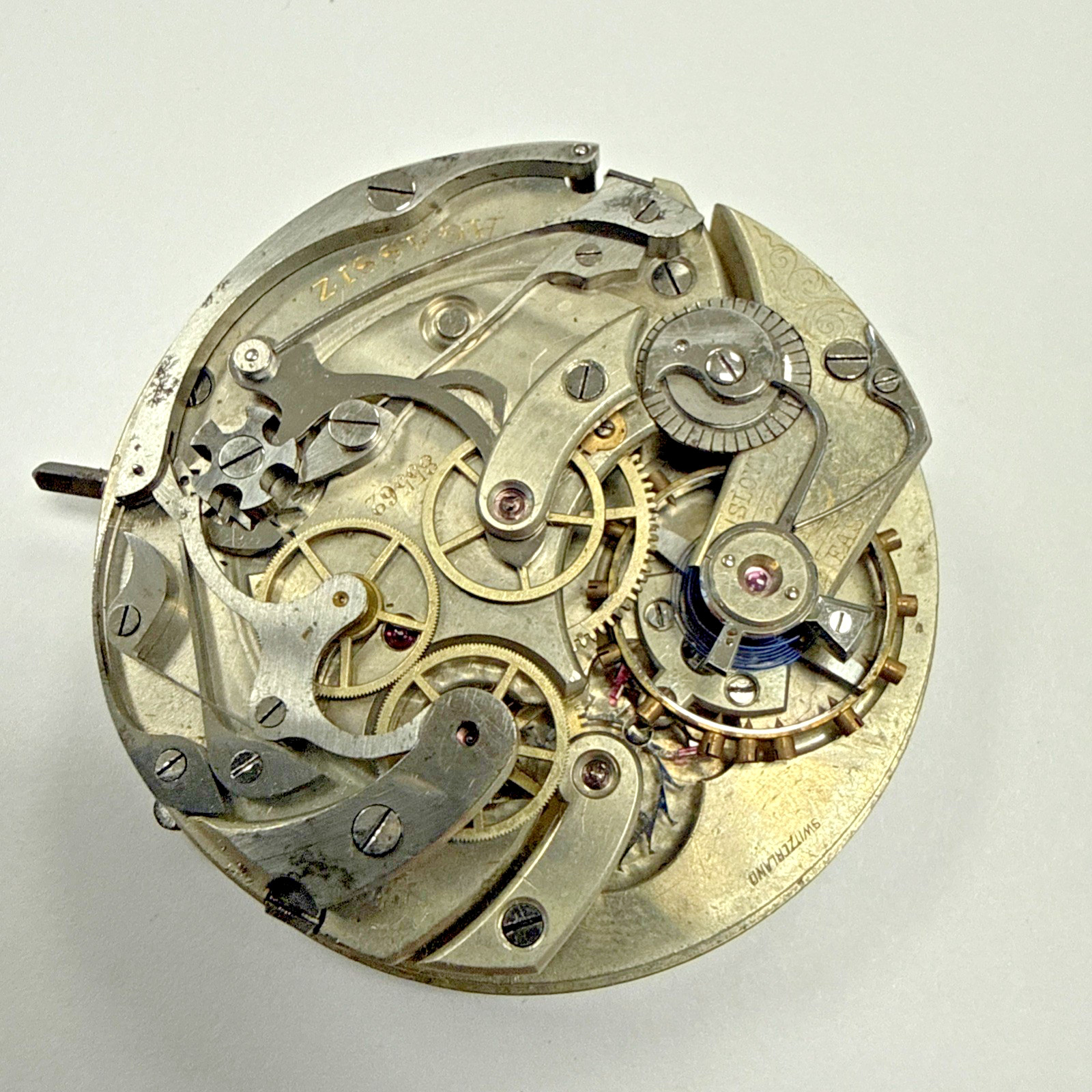 Agassiz Antique 43mm Chronograph Hunter Pocket Watch Movement Swiss Made