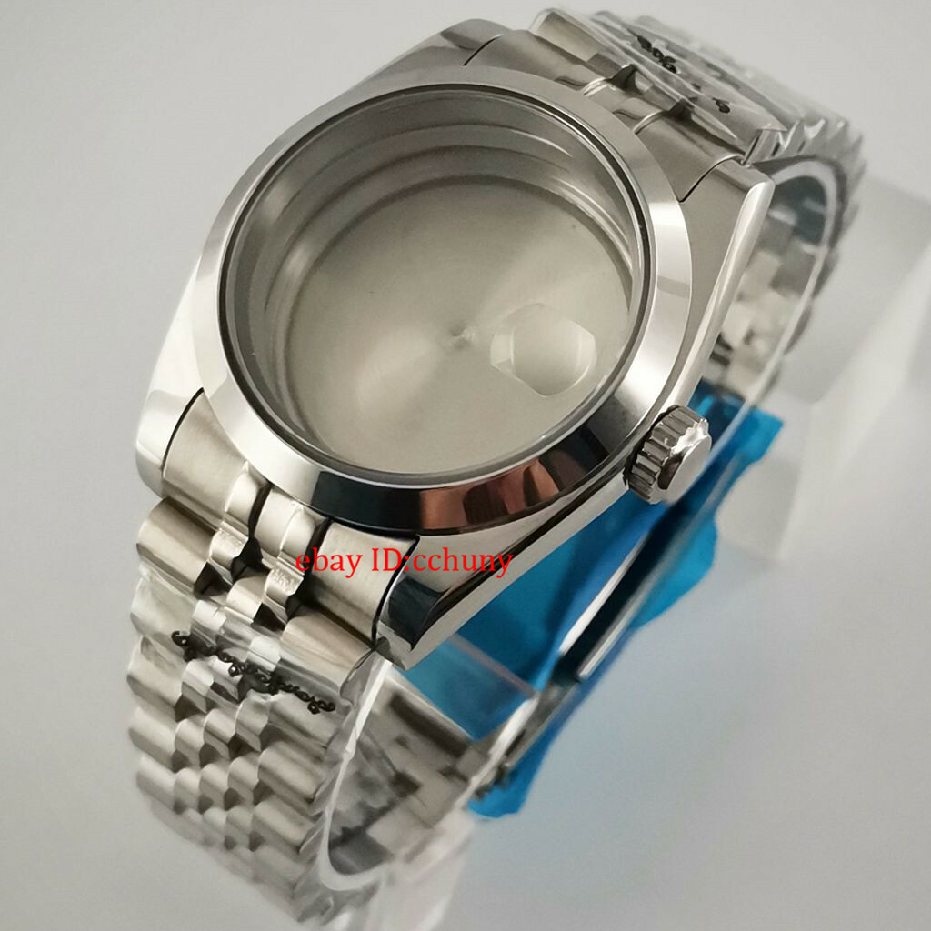 36mm Sapphire SteelWatch Case Jubliee Bracelet Solid Back For NH35 NH36 Movement