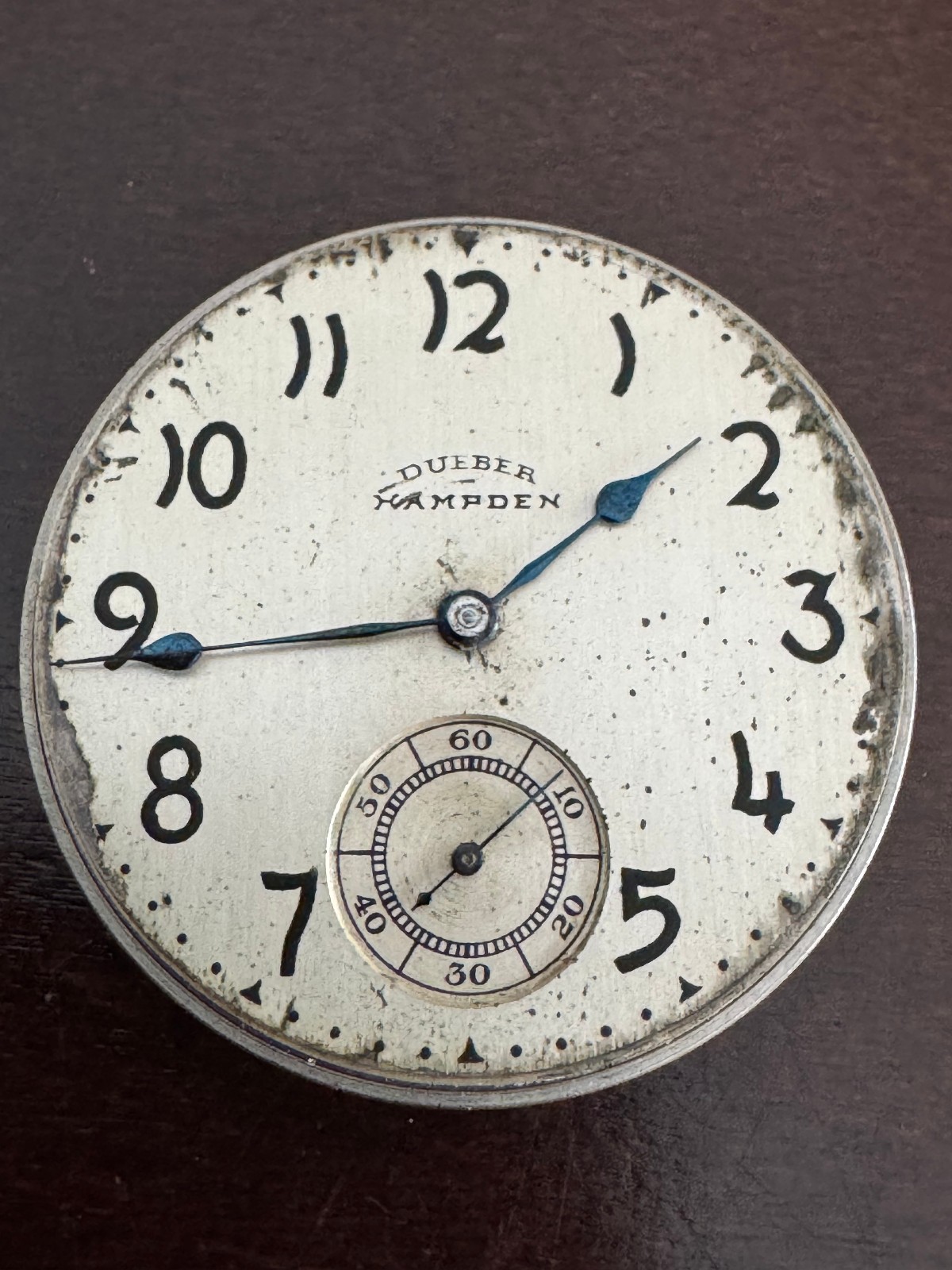 VINTAGE 16 SIZE HAMPDEN DUEBER POCKET WATCH MOVEMENT GR. 108 KEEPING TIME