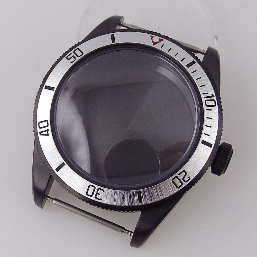 39mm Black PVD Sterile Men Watch Case Domed Sapphire Glass Fit Auto NH35A PT5000