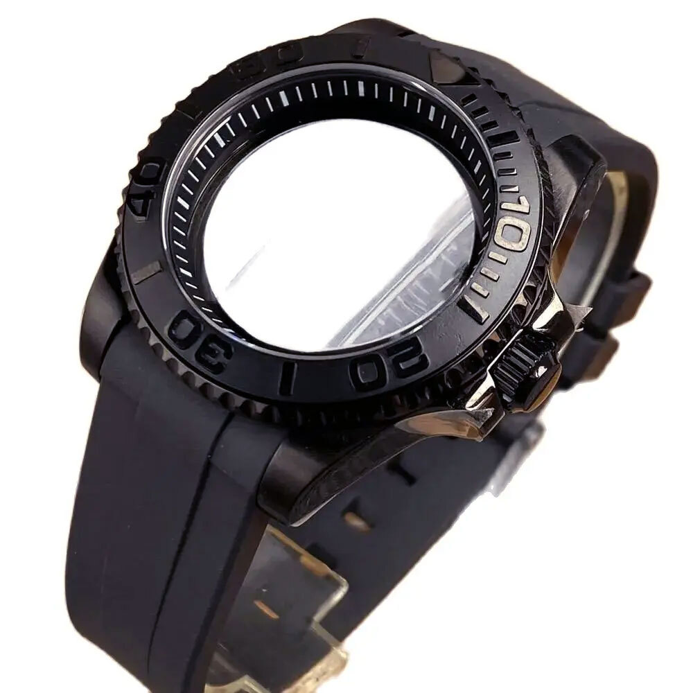 40mm Black PVD Ceramic Bezel Sapphire Chapter Ring Watch Case Fit NH35 NH36 2824