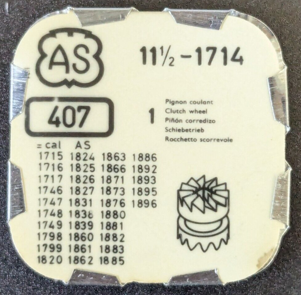 NOS AS 11-1/2 Cal. 1714 1746 1799 1820 1831 1880 Watch Clutch Wheel Part # 407