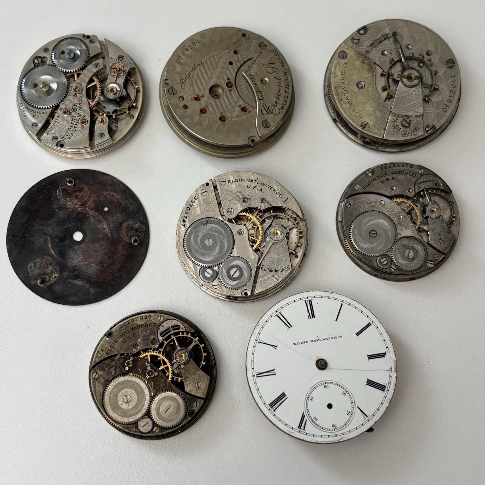 Vintage Elgin Waltham Pocket Watch Estate Repair Parts Bulk Lot Movement Dial
