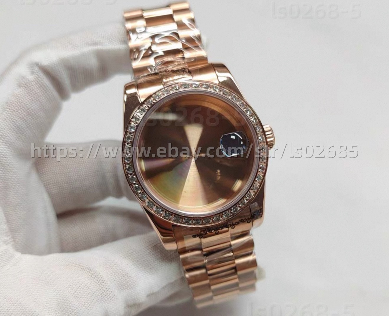 36mm Stainless Steel Rose Gold Watch Case Diamond Bezel+Bracelet Set NH35