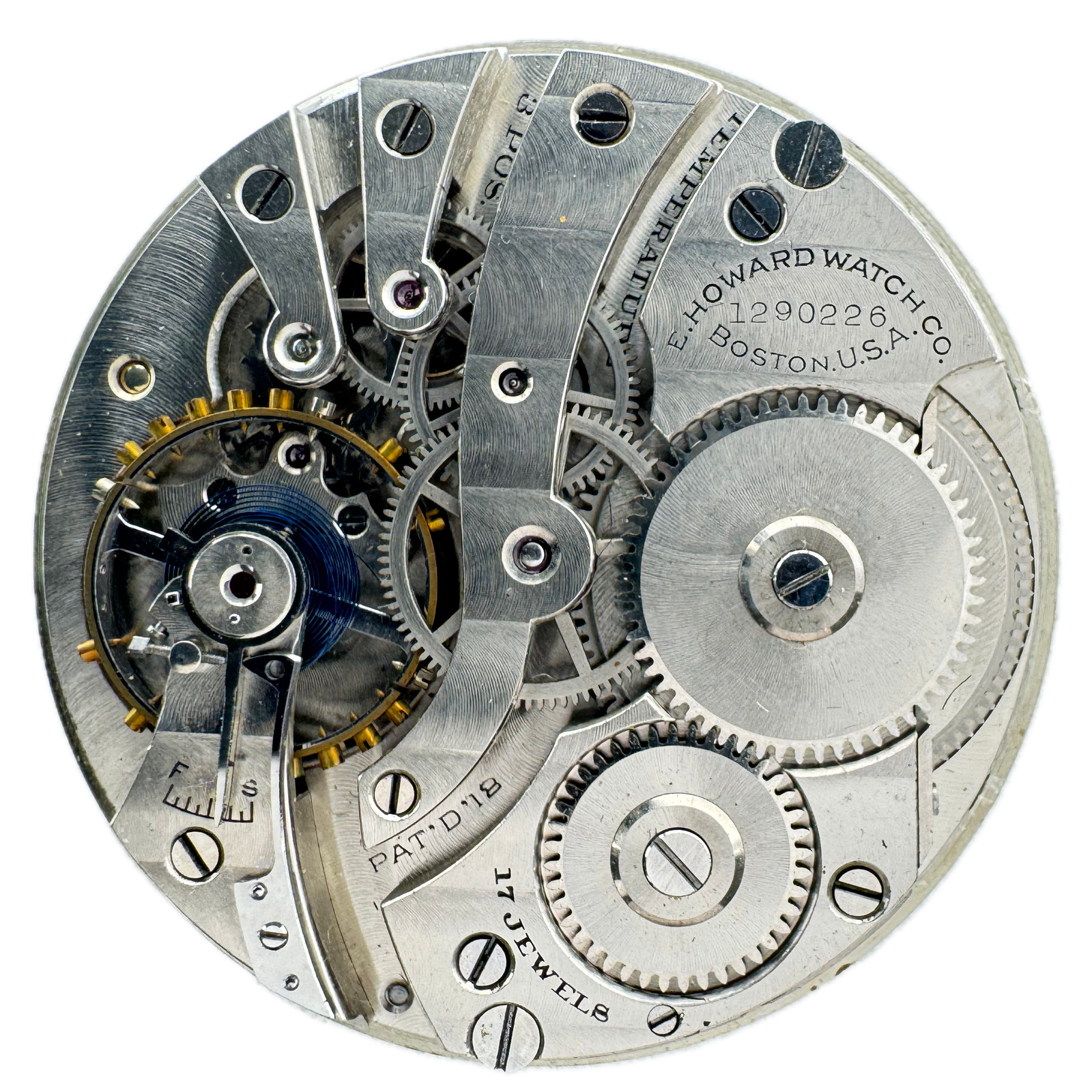 Antique 12s E. Howard Roman Dial Burnished Jewels Pocket Watch Movement Series 7