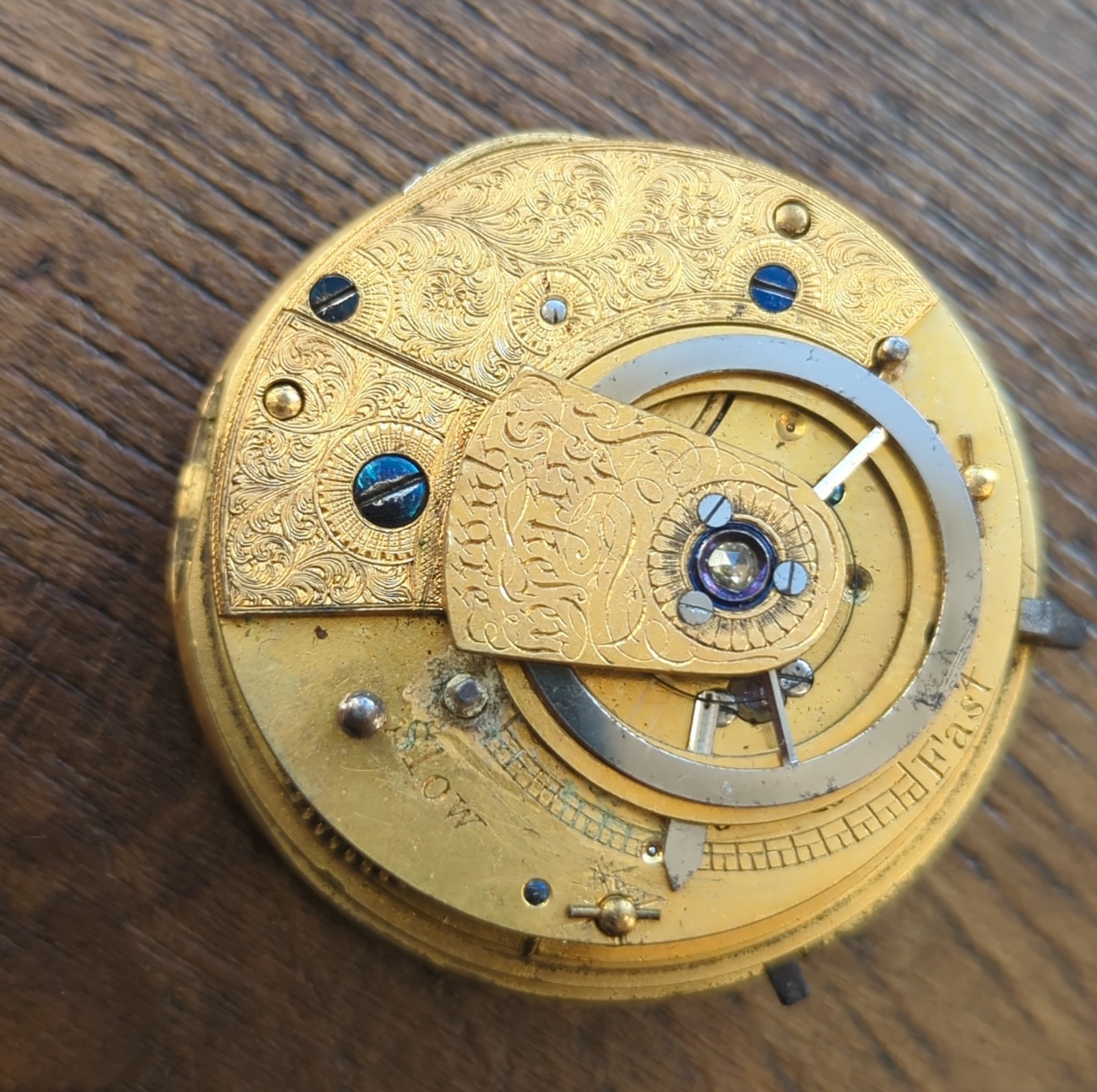 English Cylinder Pocket Watch Movement to Repair, Diamond Stone (AT45)