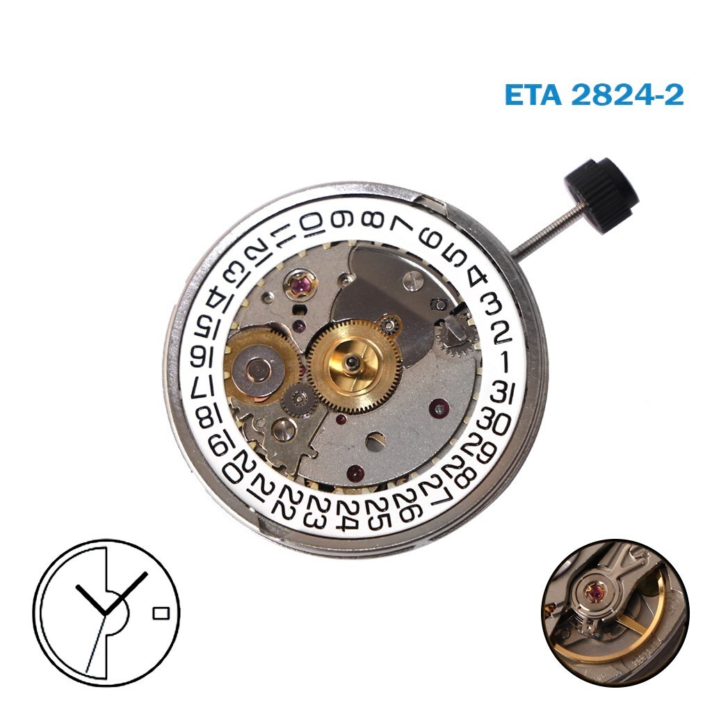 ETA 2824-2 Automatic Swiss Movement, White Date Day Disks at 3 & Zodiac Dial.